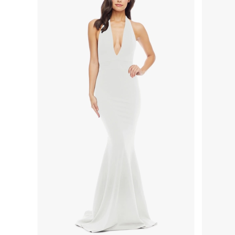 DRESS THE POPULATION Camden Mermaid Hem Evening Gown White Party Wedding XL
